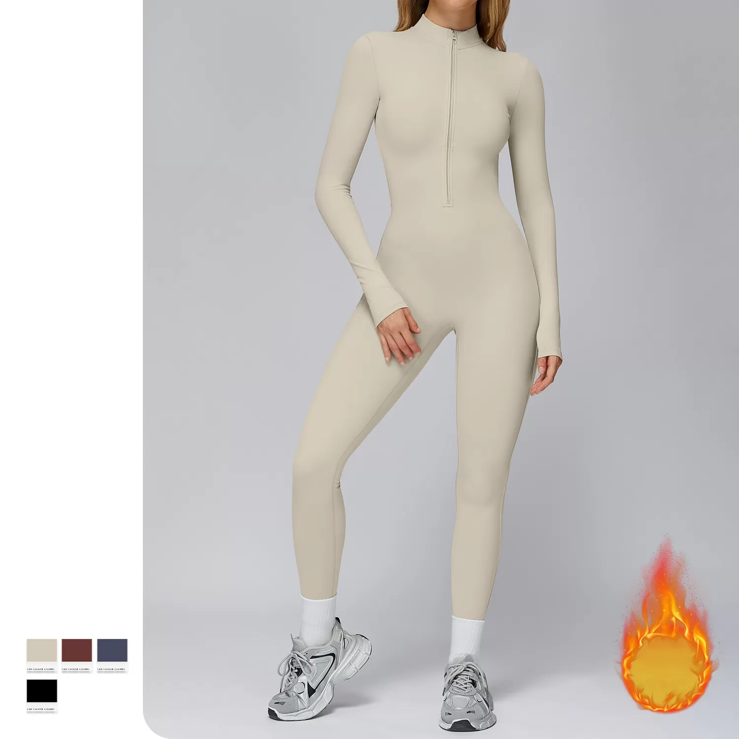 Women's Cross-Border High-Intensity Fitness Sports Long Sleeve Yoga Jumpsuit One-Piece Knitted Bodysuit with Zipper FGBELT2509