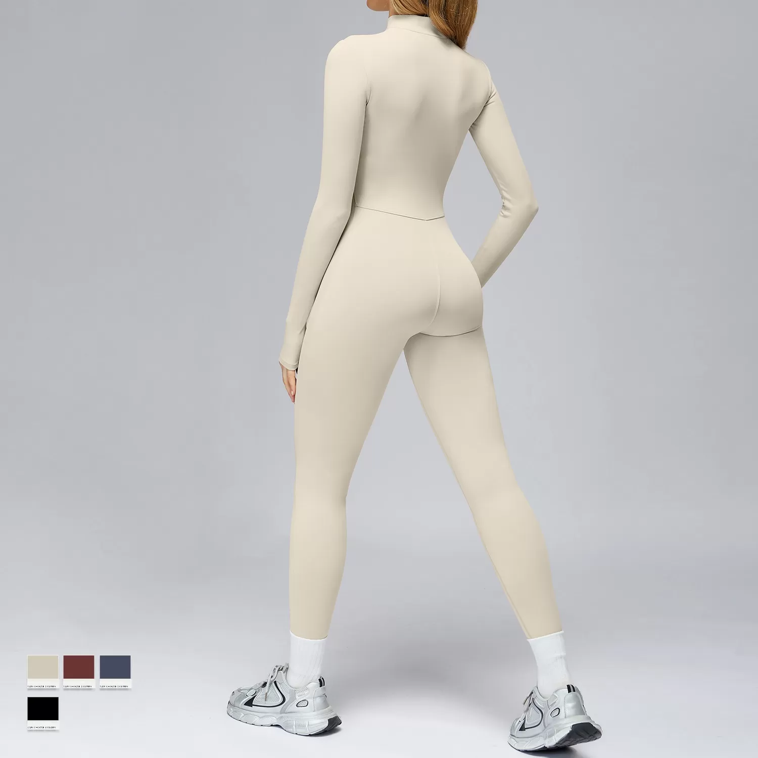 Women's Cross-Border High-Intensity Fitness Sports Long Sleeve Yoga Jumpsuit One-Piece Knitted Bodysuit with Zipper FGBELT2509