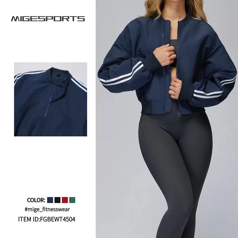 Autumn Winter Loose Fleece with Zippers for Women High Quality Stripe JacketsFGBEWT4504