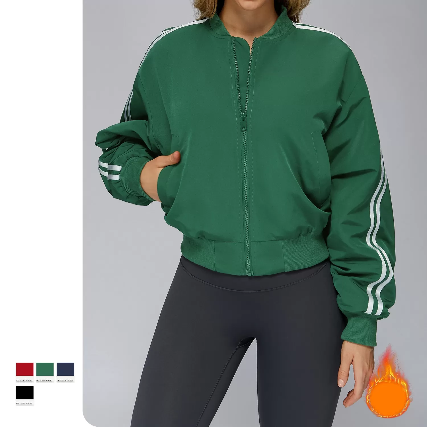 Autumn Winter Loose Fleece with Zippers for Women High Quality Stripe JacketsFGBEWT4504