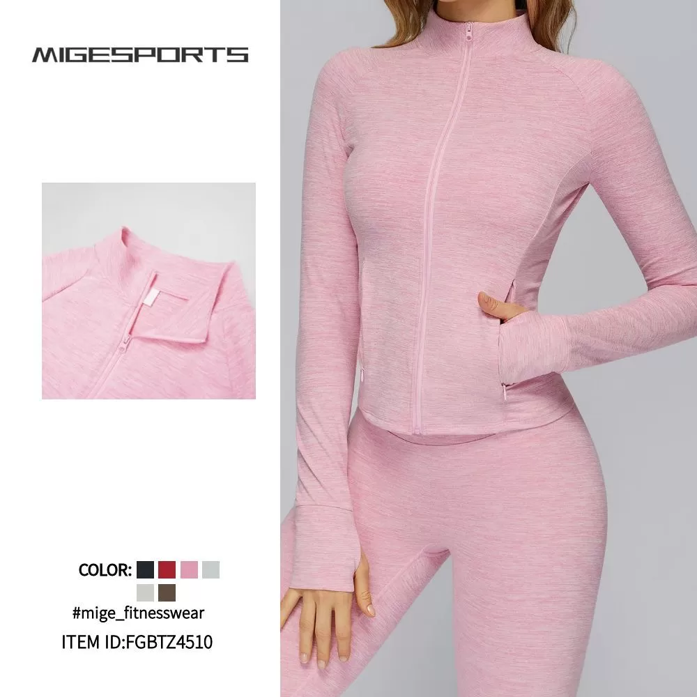 Women's Slim Fit Fitness Running Sport Jacket Full Zipper Long Sleeve Yoga Clothes Breathable Quick Dry Yoga JacketsFGBTZ4510