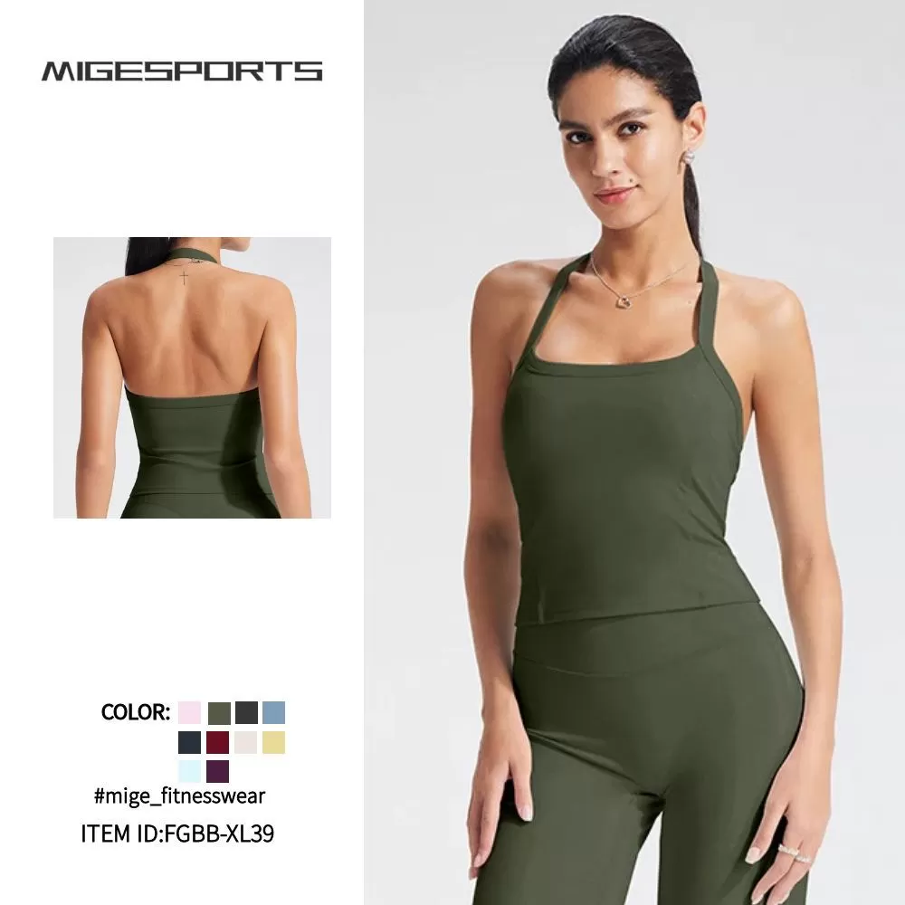 Halter Sports Bra Open Back Padded Slim Fit Fitness Yoga Singlet Sexy Backless Women Halter Tank TopFGBB-XL39