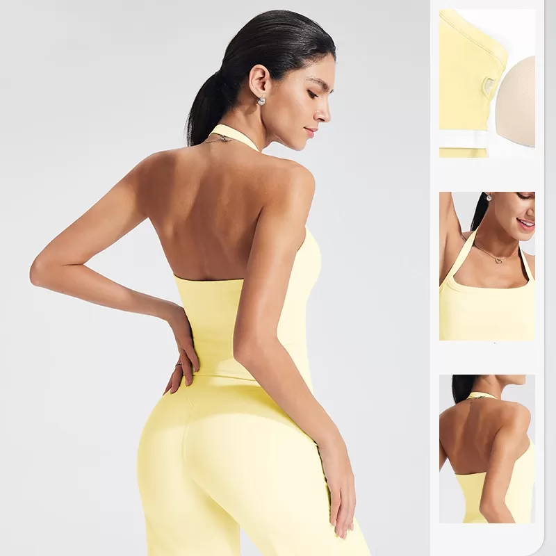 Halter Sports Bra Open Back Padded Slim Fit Fitness Yoga Singlet Sexy Backless Women Halter Tank TopFGBB-XL39