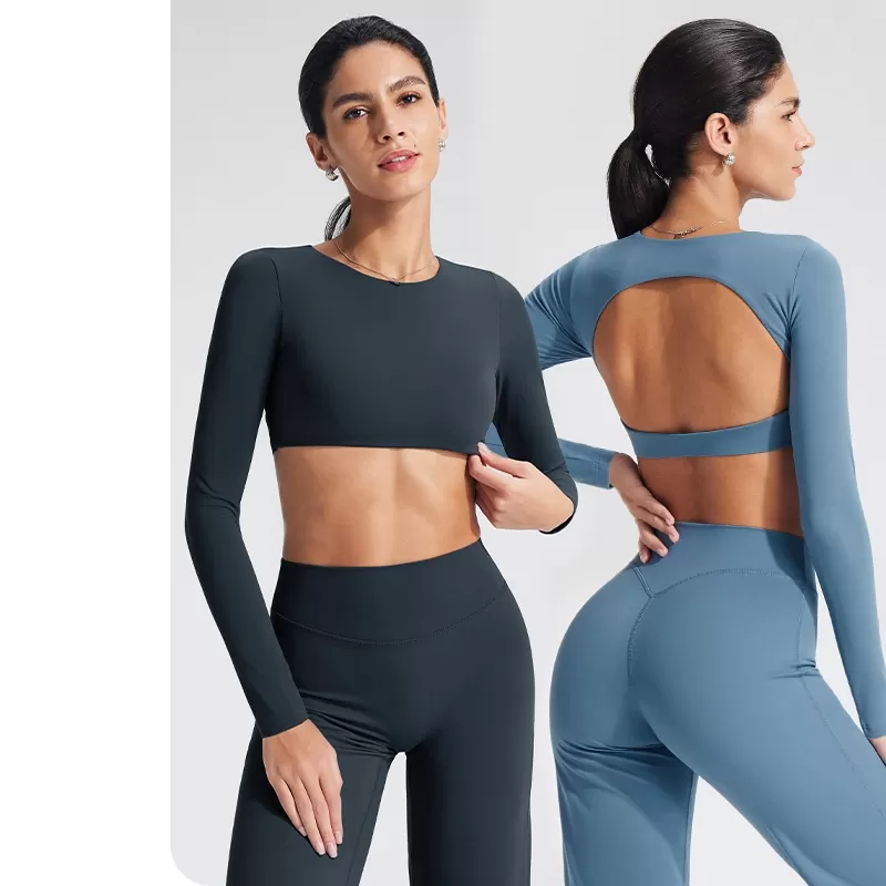 Back Hollow Breathable Yoga Wear Long Sleeve Spandex/Nylon Skinny Fit Running Training Fitness Sportswear TopFGBYT1363