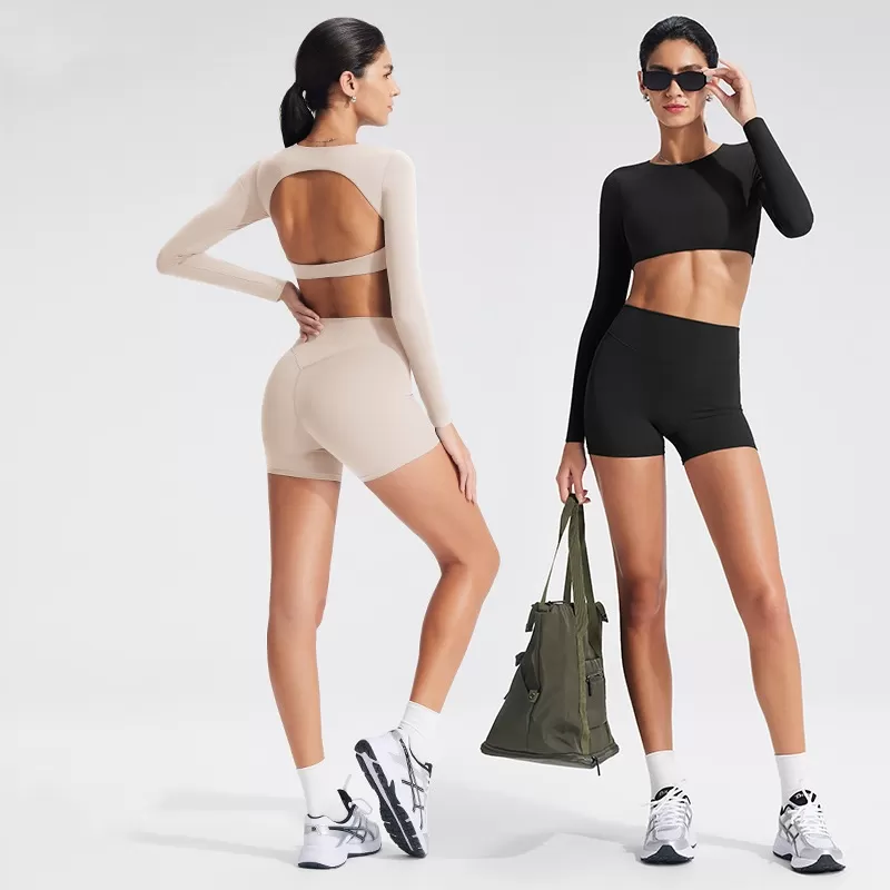 Back Hollow Breathable Yoga Wear Long Sleeve Spandex/Nylon Skinny Fit Running Training Fitness Sportswear TopFGBYT1363