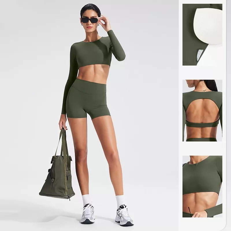 Back Hollow Breathable Yoga Wear Long Sleeve Spandex/Nylon Skinny Fit Running Training Fitness Sportswear TopFGBYT1363