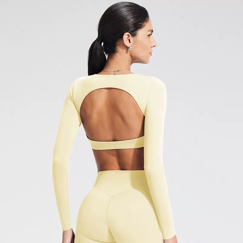 Back Hollow Breathable Yoga Wear Long Sleeve Spandex/Nylon Skinny Fit Running Training Fitness Sportswear TopFGBYT1363
