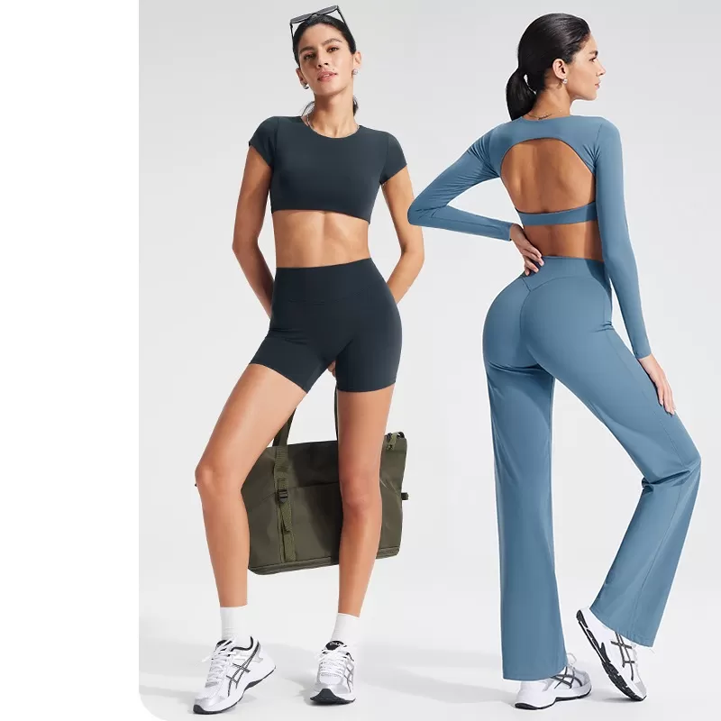 New Arrivals Hot Sale Gym Workout Yoga Crop Top Custom logo Soft Backless Yoga Top Short Sleeve for WomenFGBYT1341