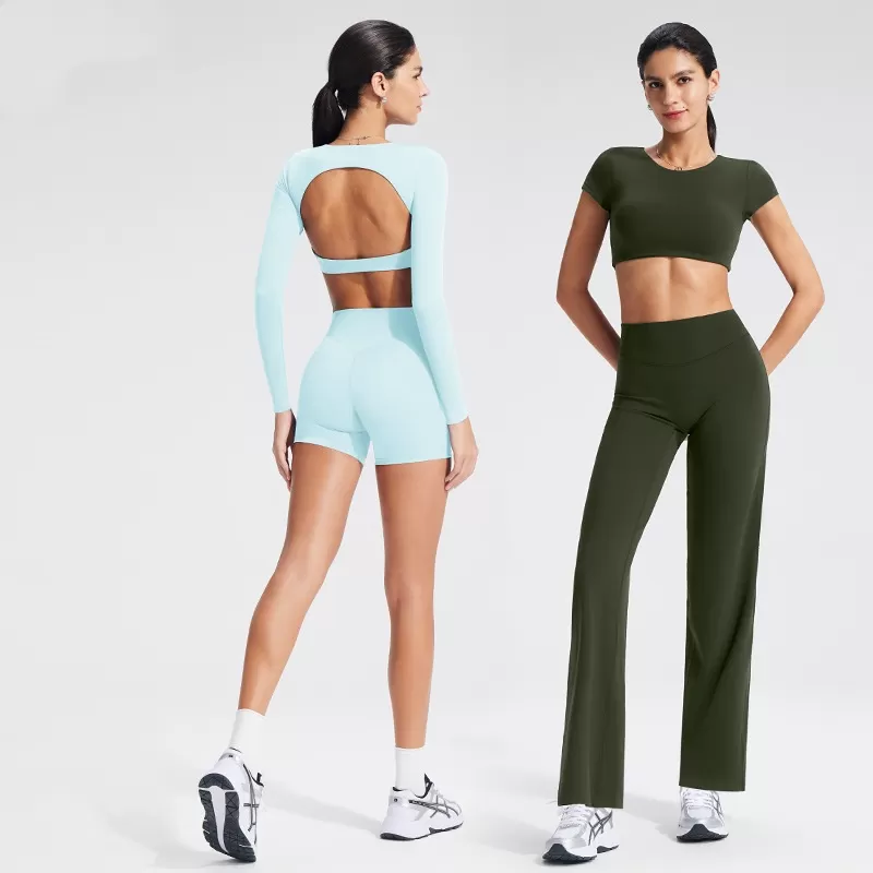 New Arrivals Hot Sale Gym Workout Yoga Crop Top Custom logo Soft Backless Yoga Top Short Sleeve for WomenFGBYT1341