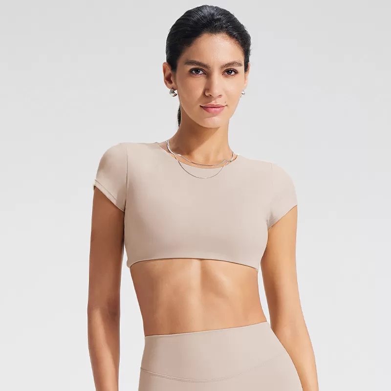 New Arrivals Hot Sale Gym Workout Yoga Crop Top Custom logo Soft Backless Yoga Top Short Sleeve for WomenFGBYT1341