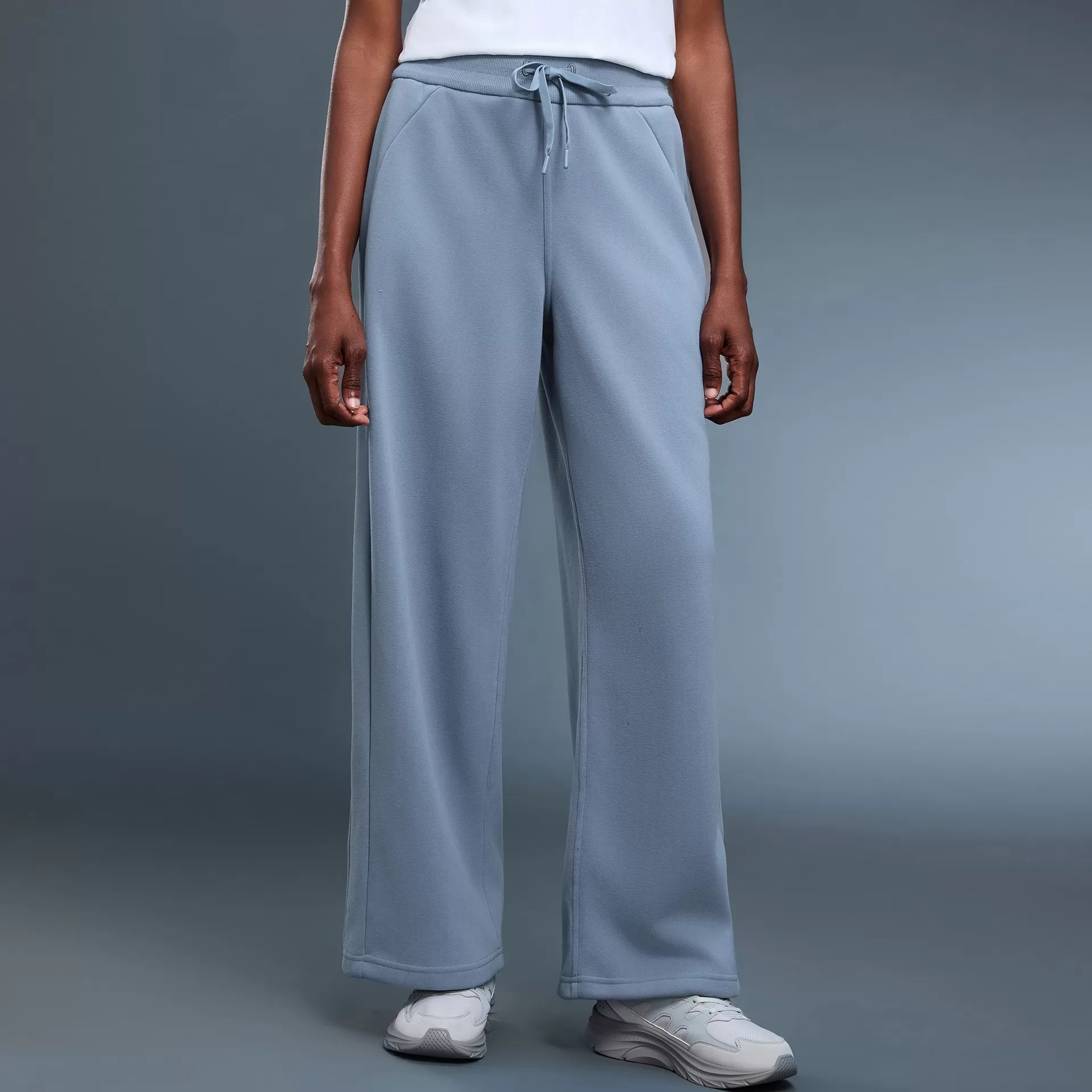 Women's Casual Athletic Mid Waist Wide Leg Pants with Drawstring Loose Design Trousers FGBD25133