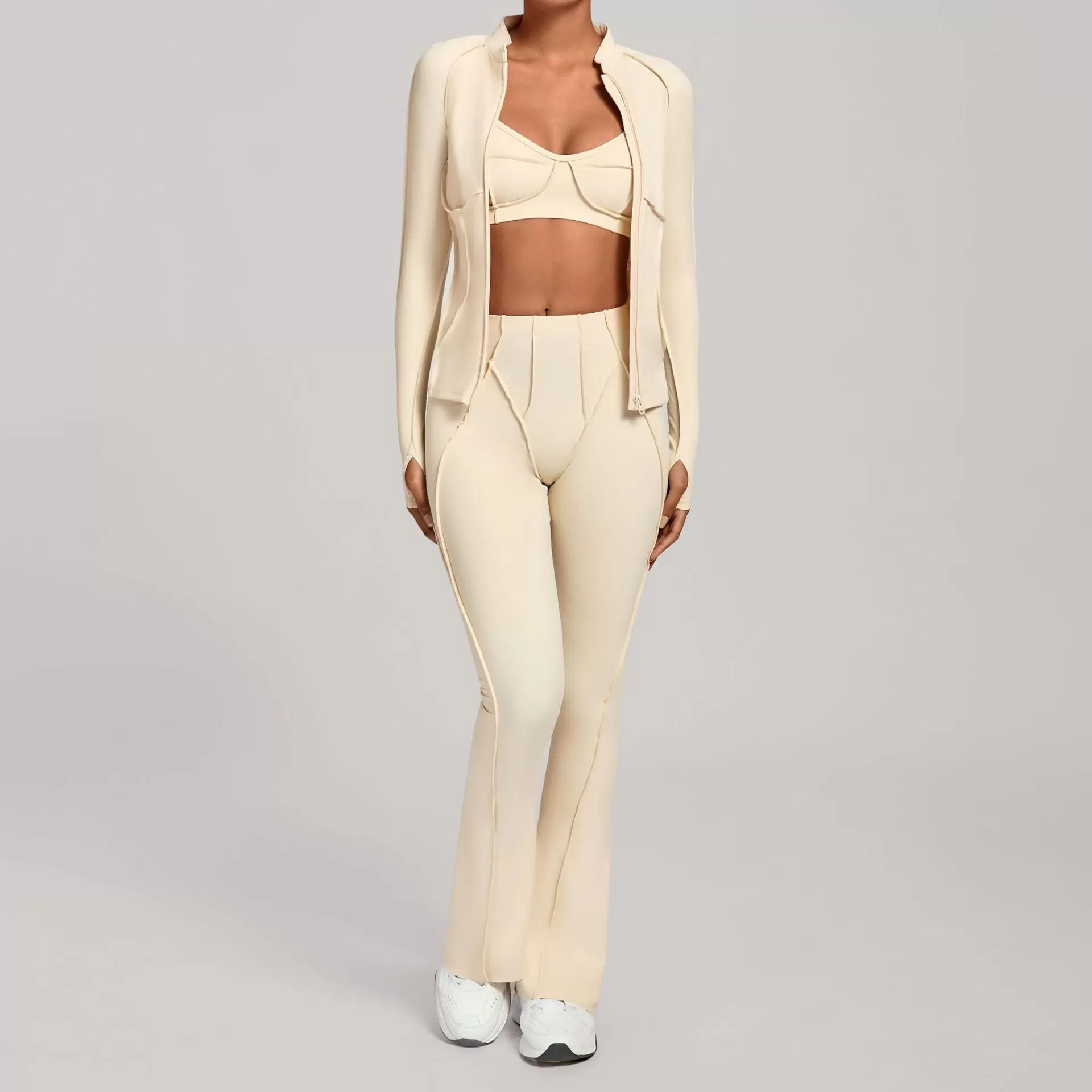 Beige jackets+bra+pants
