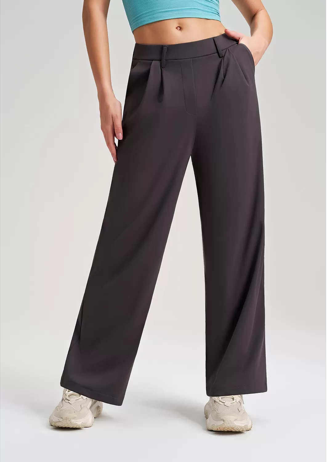 Women's High Waist Breathable Straight Leg Yoga Pants High Quality Casual Loose Active Pants FGBK8-015