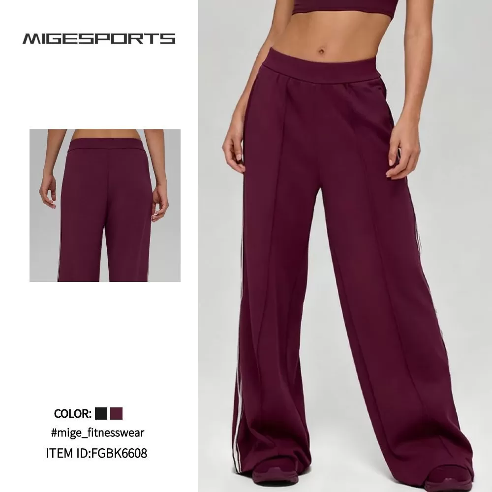 Loose Custom Casual Elastic Waist Baggy Regular-fit Straight Pants Blank Drawcords Waistband Sweatpants WomenFGBK6608