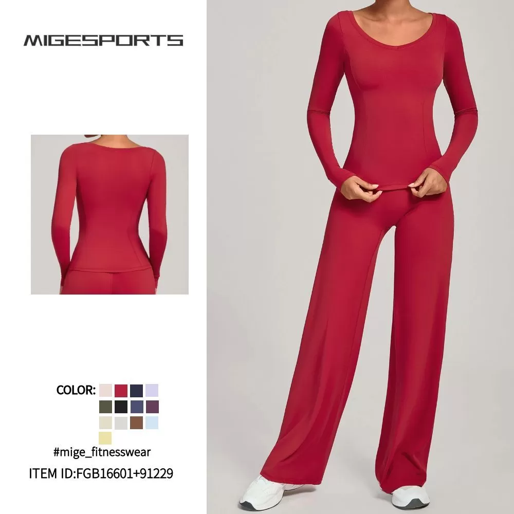 Women Running Tracksuit Long Sleeve Gym Fitness Clothes Workout Top High Waist Yoga Pants Two-Piece Set for WomenFGB16601+91229