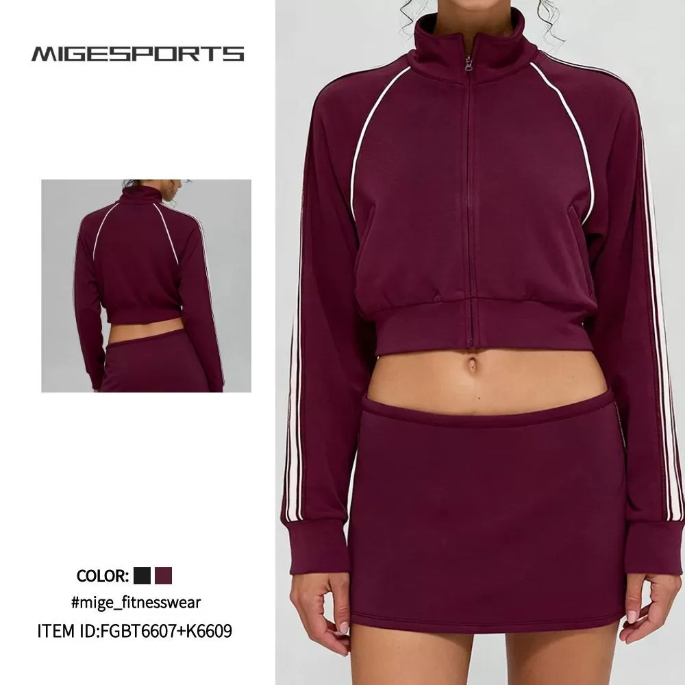 Women's Jacket Sweatpants Skirt Set with Elastic Waist Casual Sports SuitFGBT6607+K6609