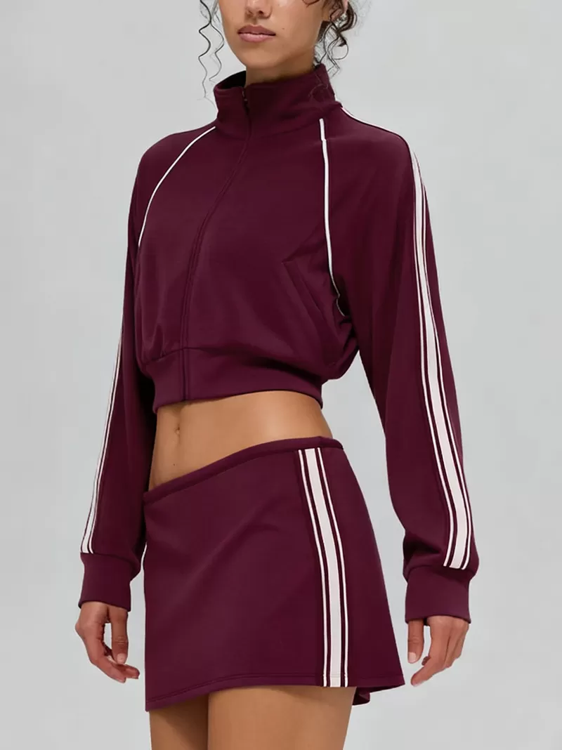 Women's Jacket Sweatpants Skirt Set with Elastic Waist Casual Sports SuitFGBT6607+K6609