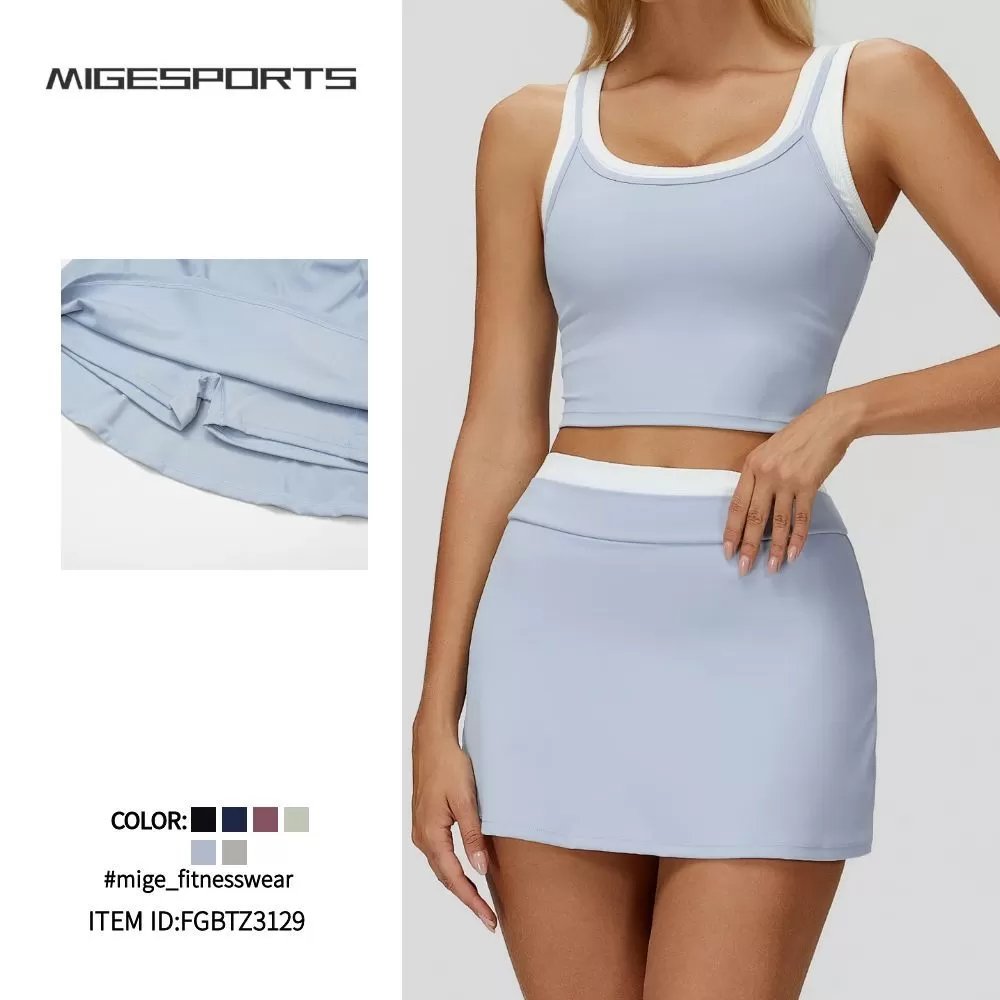 Women's Sports Gym Wear 2 Piece Set WomenSinglets Sports Skirts  High Quality 2 Piece Yoga SetFGBTZ3129