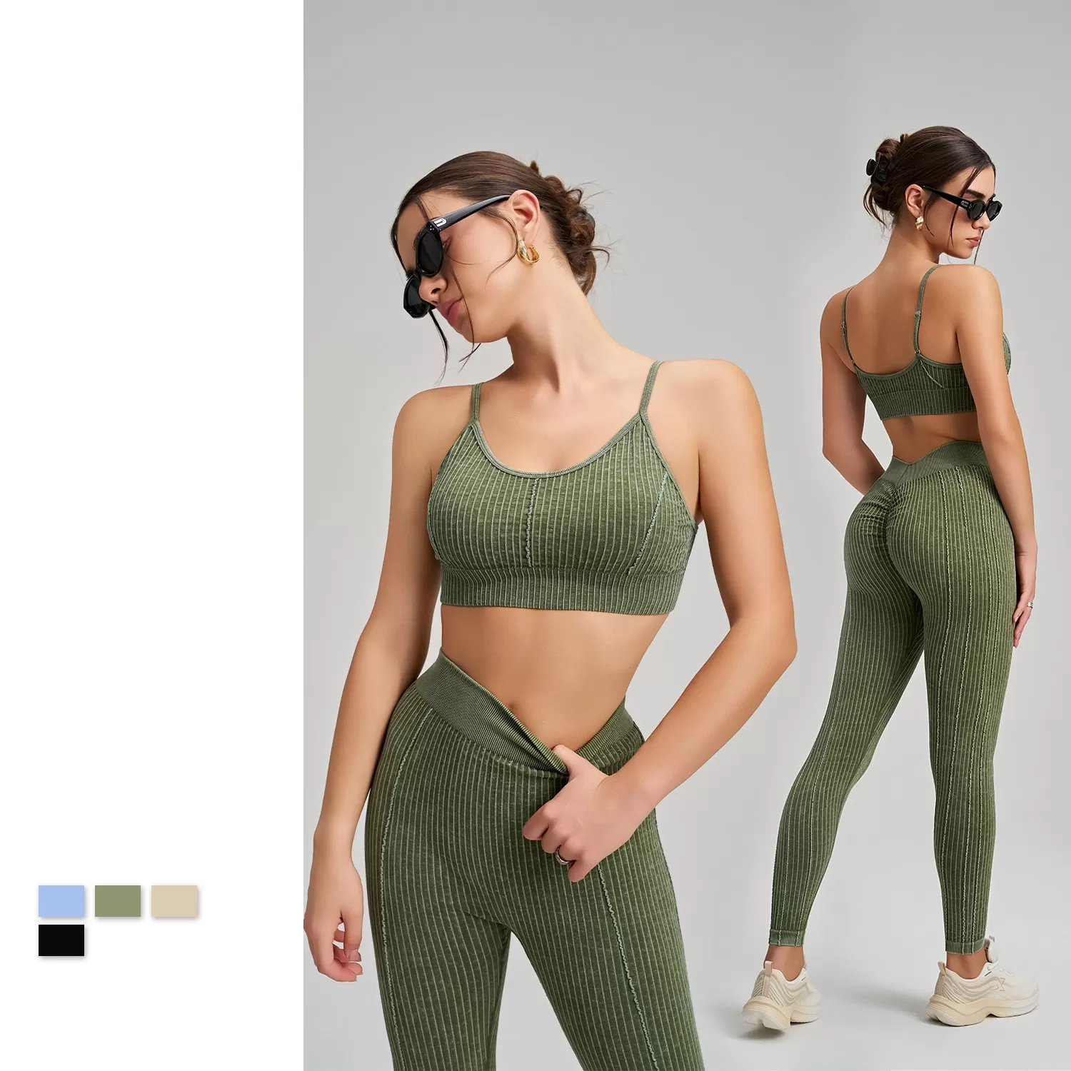 2pcs Yoga Sets for Women Seamless High Waist Butt Scrunch Workout Leggings Sports BraFGBWX2492+CK5492