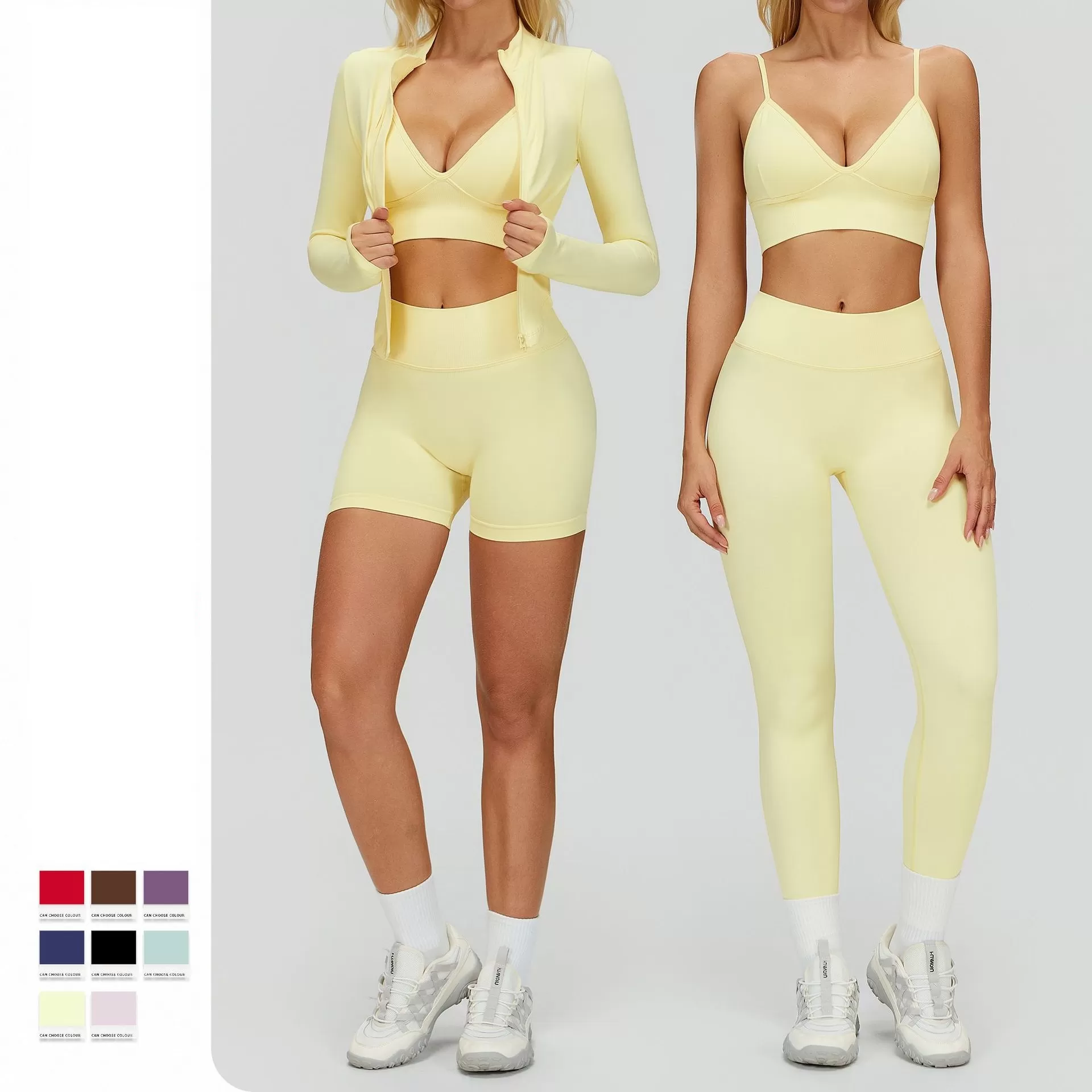 Women Seamless Slim Fit Yoga Set Sports High Waist Leggings  Zipper Jacket Coat Fitness Gym SetFGBTZ7790