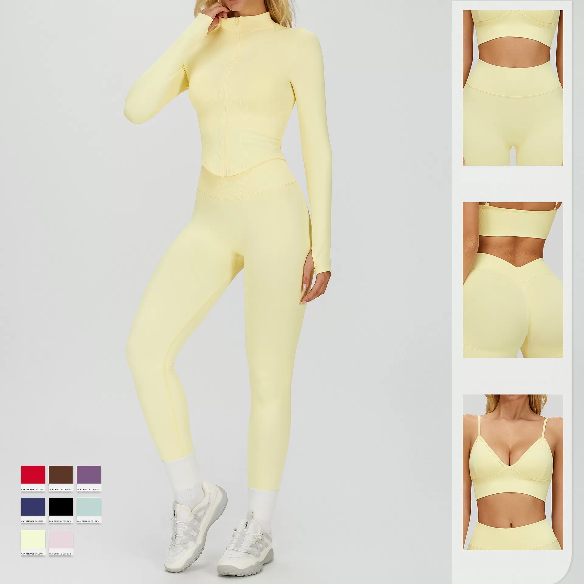 Women Seamless Slim Fit Yoga Set Sports High Waist Leggings  Zipper Jacket Coat Fitness Gym SetFGBTZ7790