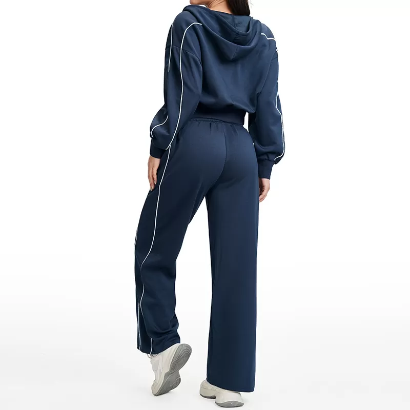 Women Drawstring Hemline Zip Jackets and High-waisted Wide-leg Sweatpants Yoga Set for Women FGBETZ5537