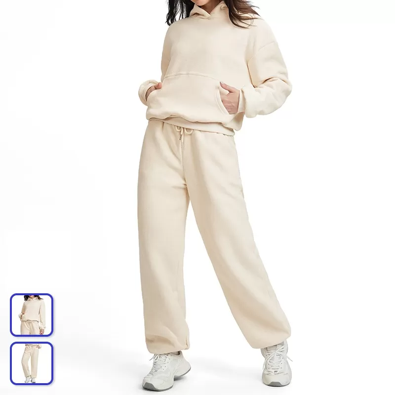 Women Activewear Casual Loose Two Piece Jackets Zipper Hoodie Wide Joggers Sports Hoodies Set FGBETZ5540