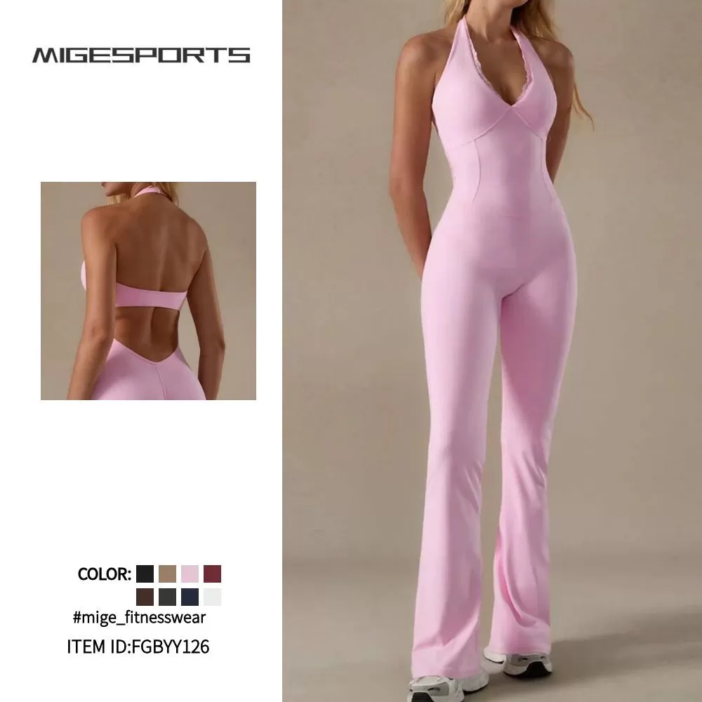 Women's One Piece Spandex Yoga Jumpsuit Sleeveless Open Back Racerback Breathable Gym Bodysuit Workout Scrunch Pants FGBYY126