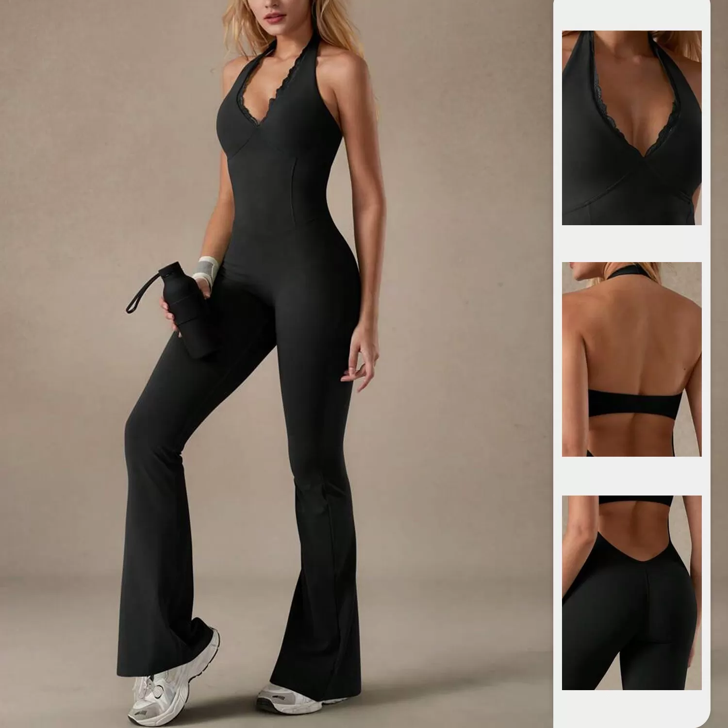 Women's One Piece Spandex Yoga Jumpsuit Sleeveless Open Back Racerback Breathable Gym Bodysuit Workout Scrunch Pants FGBYY126