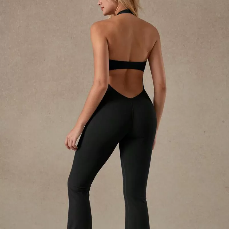 Women's One Piece Spandex Yoga Jumpsuit Sleeveless Open Back Racerback Breathable Gym Bodysuit Workout Scrunch Pants FGBYY126