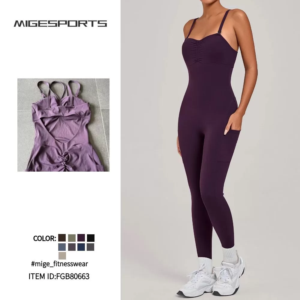 Wholesale Women's Jumpsuit Plays Backless Bodysuit Shapewear Adjustable Straps Shorts Romper with Chest Pad Pilates Yoga FGB80663