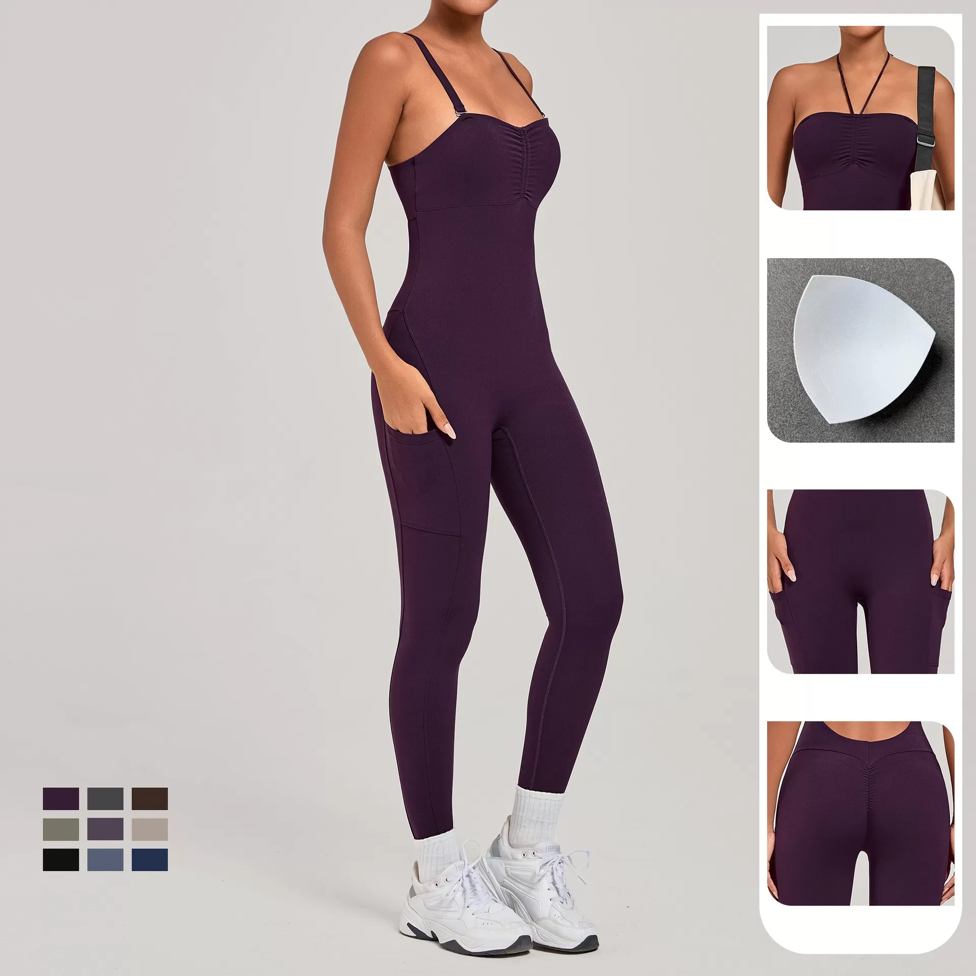 Wholesale Women's Jumpsuit Plays Backless Bodysuit Shapewear Adjustable Straps Shorts Romper with Chest Pad Pilates Yoga FGB80663