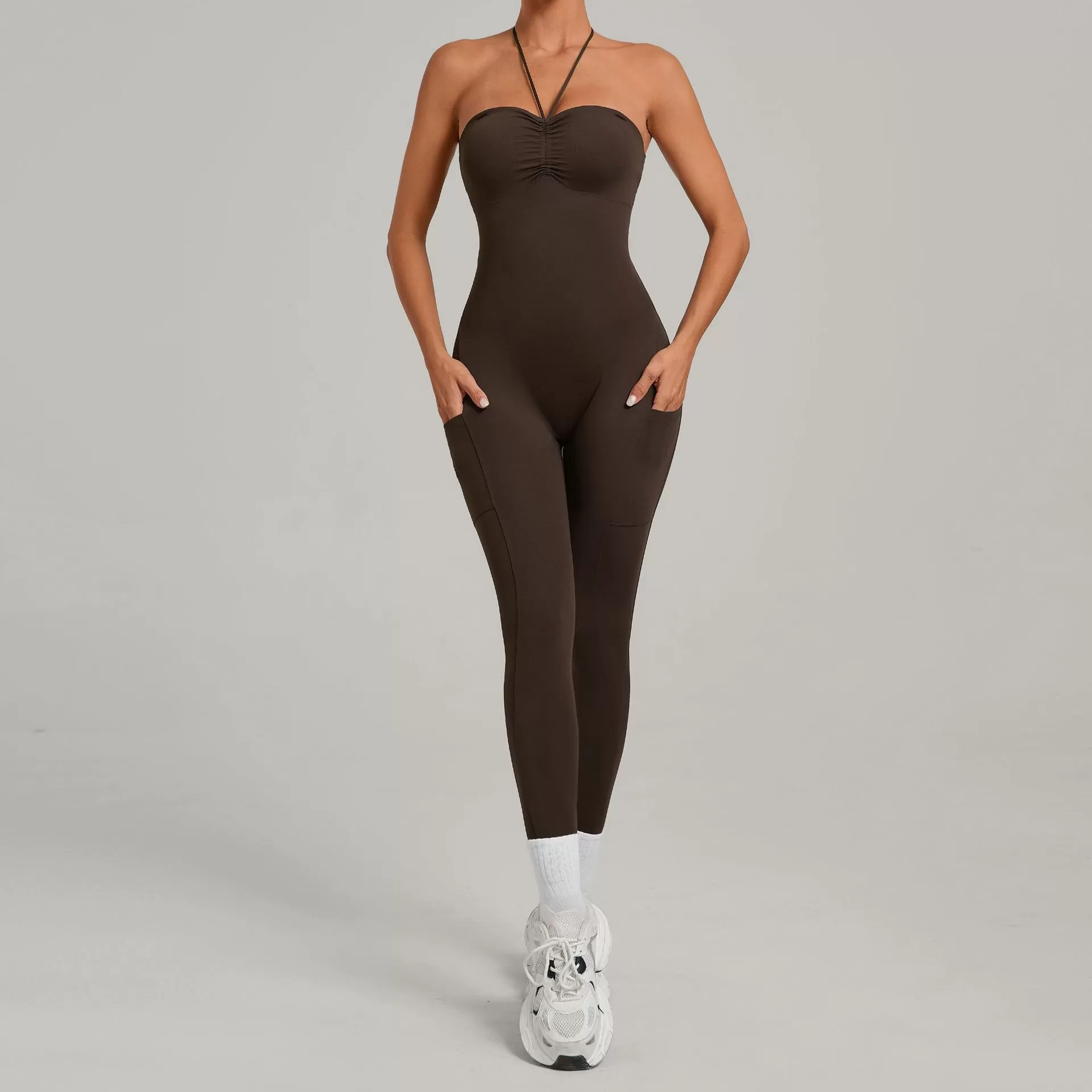 Wholesale Women's Jumpsuit Plays Backless Bodysuit Shapewear Adjustable Straps Shorts Romper with Chest Pad Pilates Yoga FGB80663