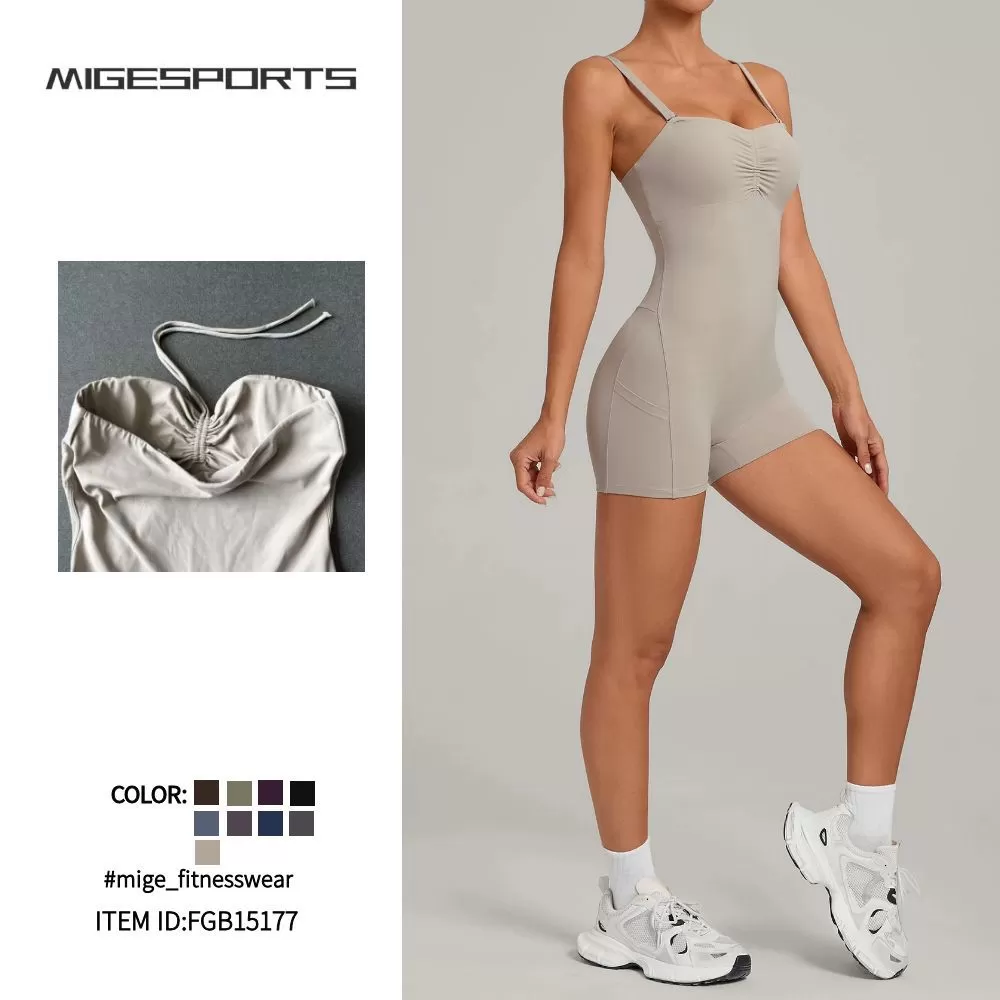 Women's Multiple Wearing Ways Sleeveless Yoga Shorts Jumpsuit Scrunch Butt Workout  Sports Outfits with Pockets FGB15177