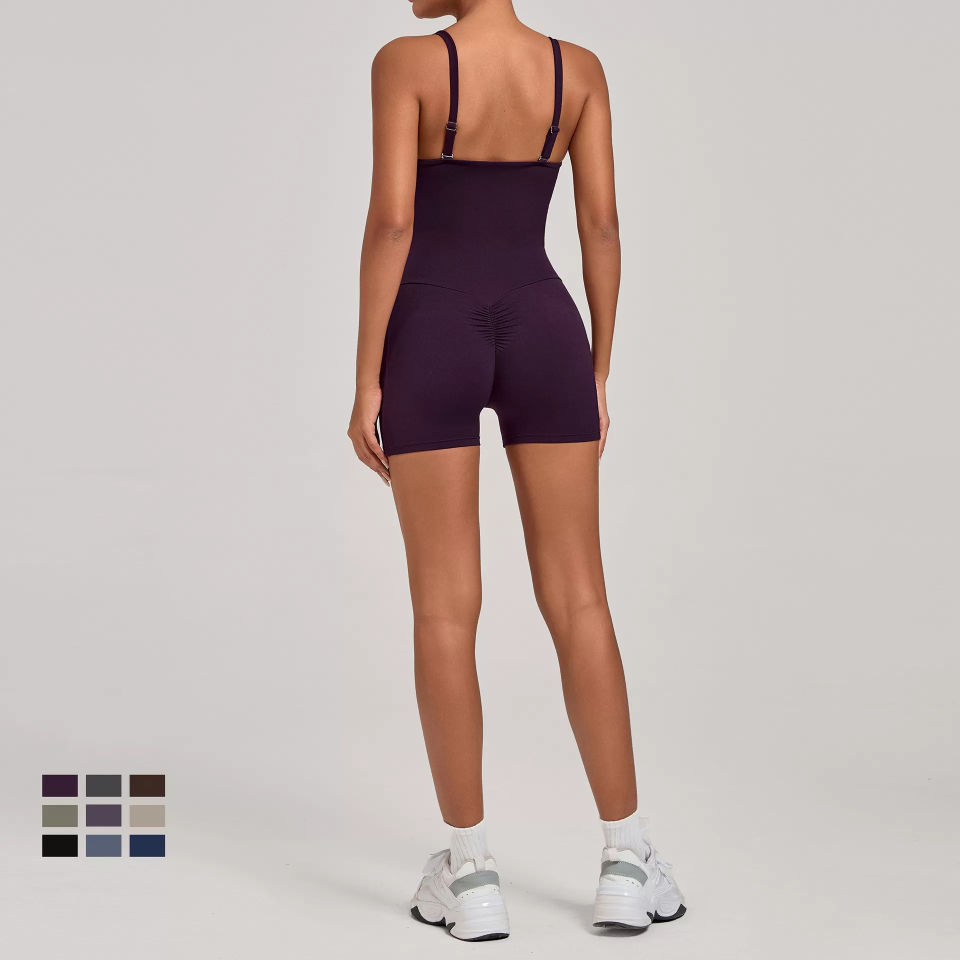 Women's Multiple Wearing Ways Sleeveless Yoga Shorts Jumpsuit Scrunch Butt Workout  Sports Outfits with Pockets FGB15177