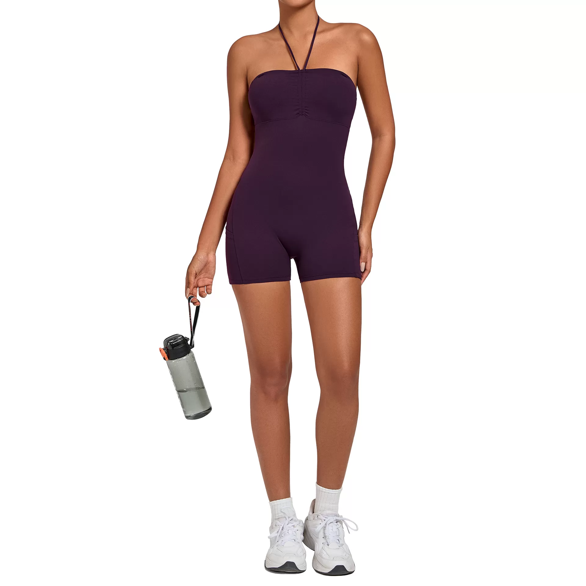 Women's Multiple Wearing Ways Sleeveless Yoga Shorts Jumpsuit Scrunch Butt Workout  Sports Outfits with Pockets FGB15177