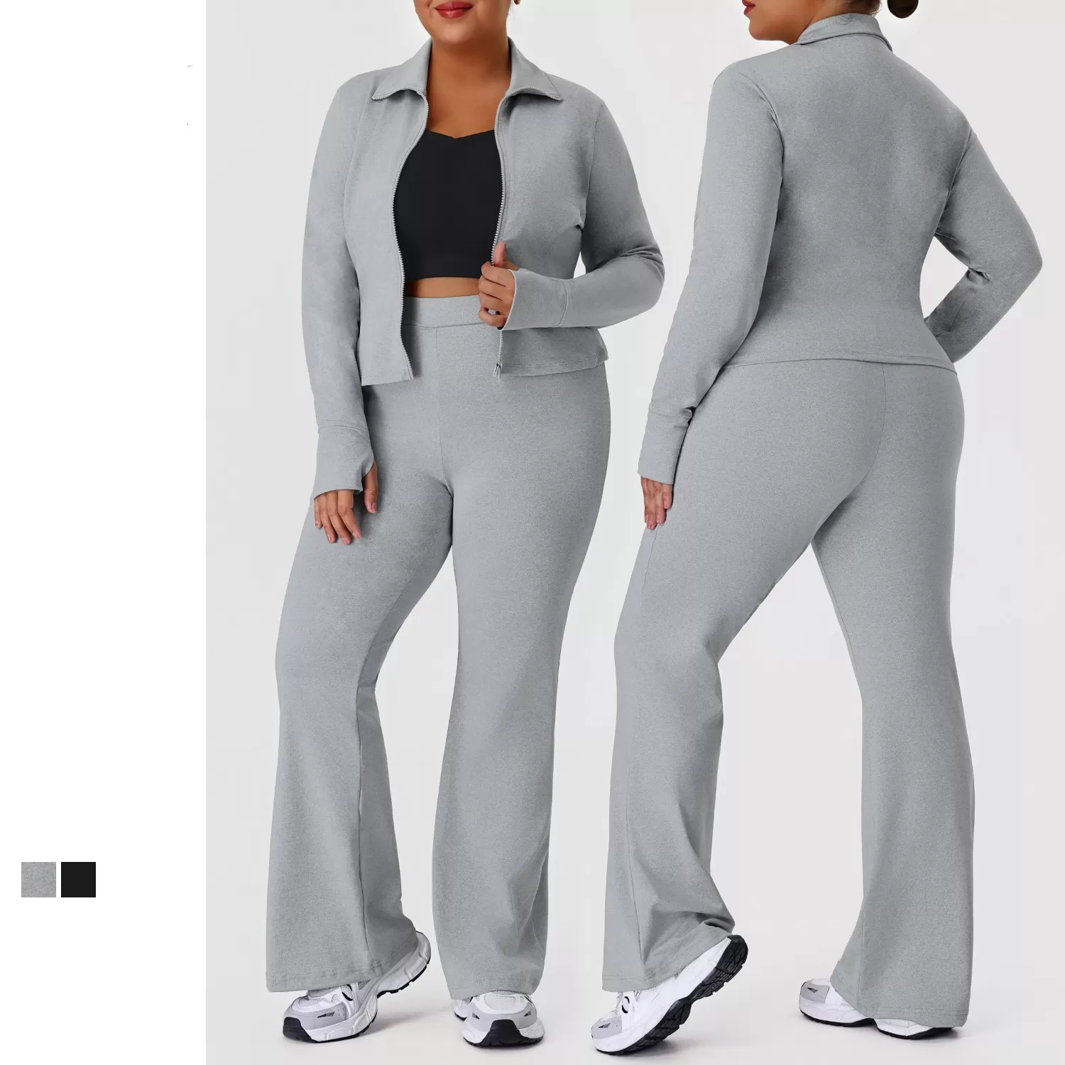Plus Size Women Wrokout Outfit Pants Yoga Suit Activewear Plus Size Long Sleeve Jacket Gym Fitness Sets FGBP02517