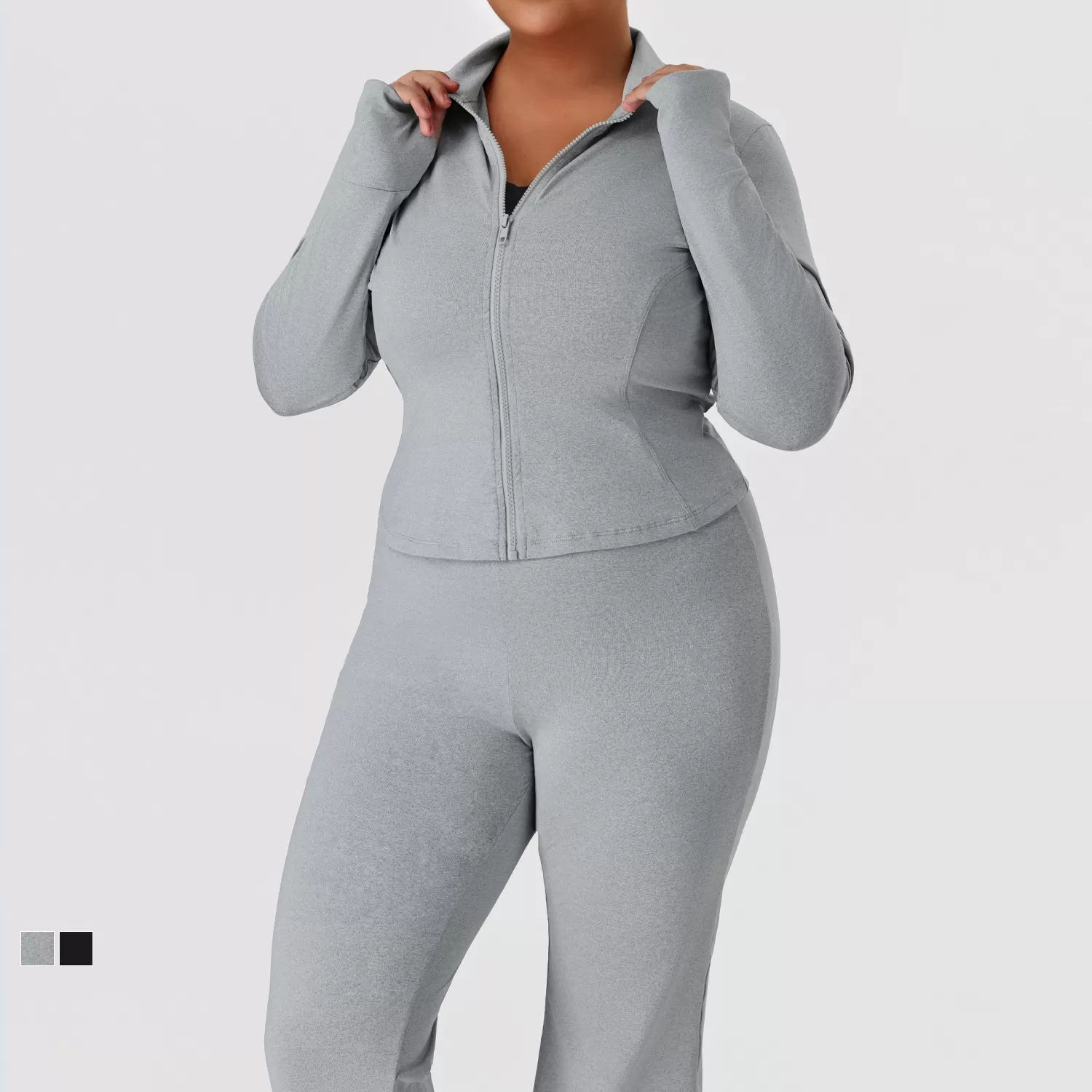 Plus Size Women Wrokout Outfit Pants Yoga Suit Activewear Plus Size Long Sleeve Jacket Gym Fitness Sets FGBP02517