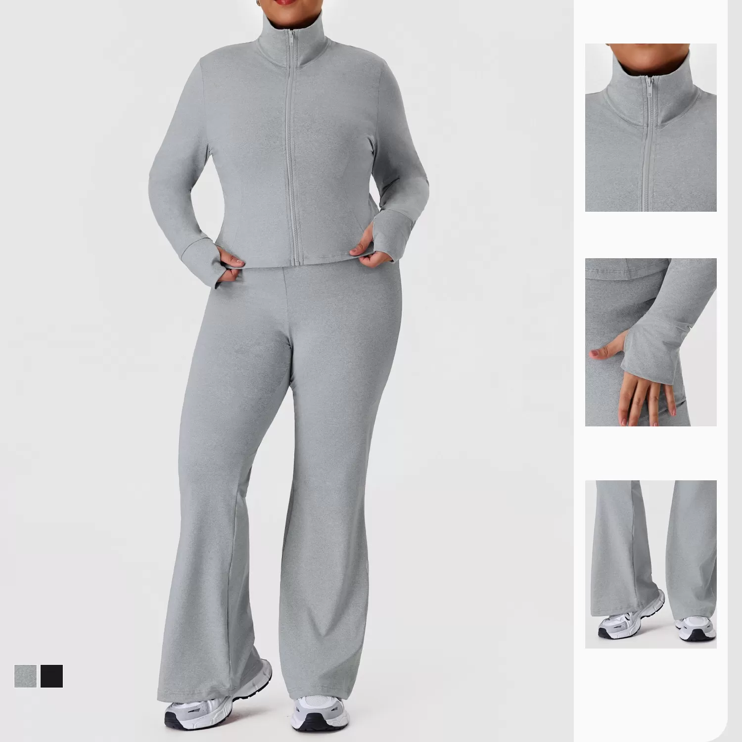 Plus Size Women Wrokout Outfit Pants Yoga Suit Activewear Plus Size Long Sleeve Jacket Gym Fitness Sets FGBP02517