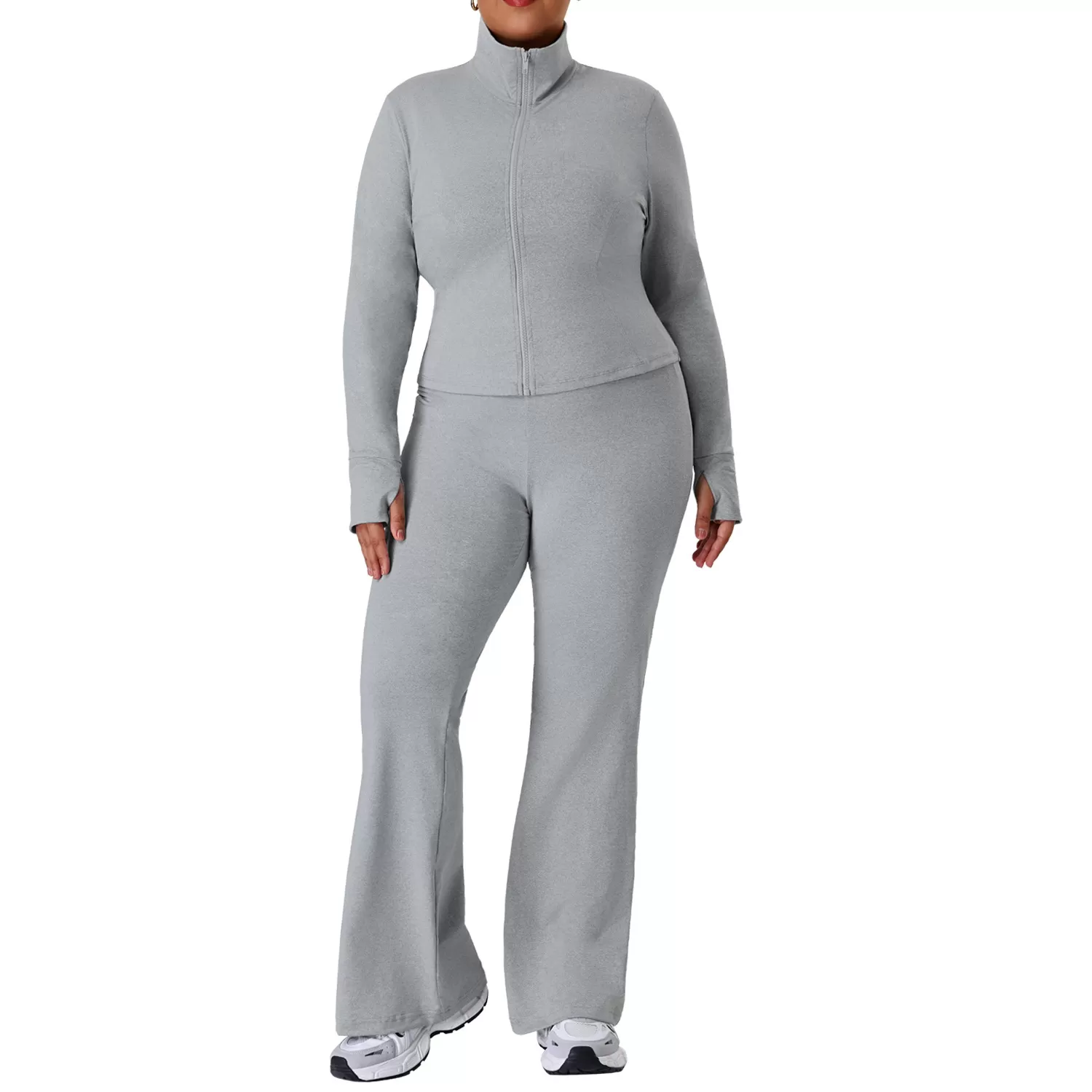 Plus Size Women Wrokout Outfit Pants Yoga Suit Activewear Plus Size Long Sleeve Jacket Gym Fitness Sets FGBP02517