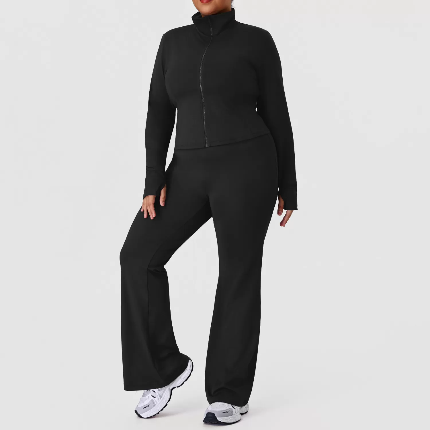 Plus Size Women Wrokout Outfit Pants Yoga Suit Activewear Plus Size Long Sleeve Jacket Gym Fitness Sets FGBP02517