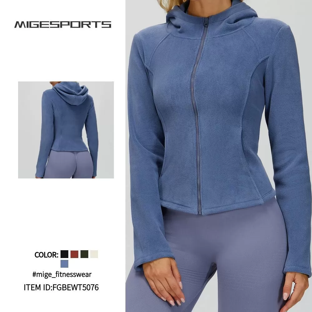 Women's Zipper Jacket Fleece Slim-Fit Warm Yoga Jacket with Pocket FGBEWT5076