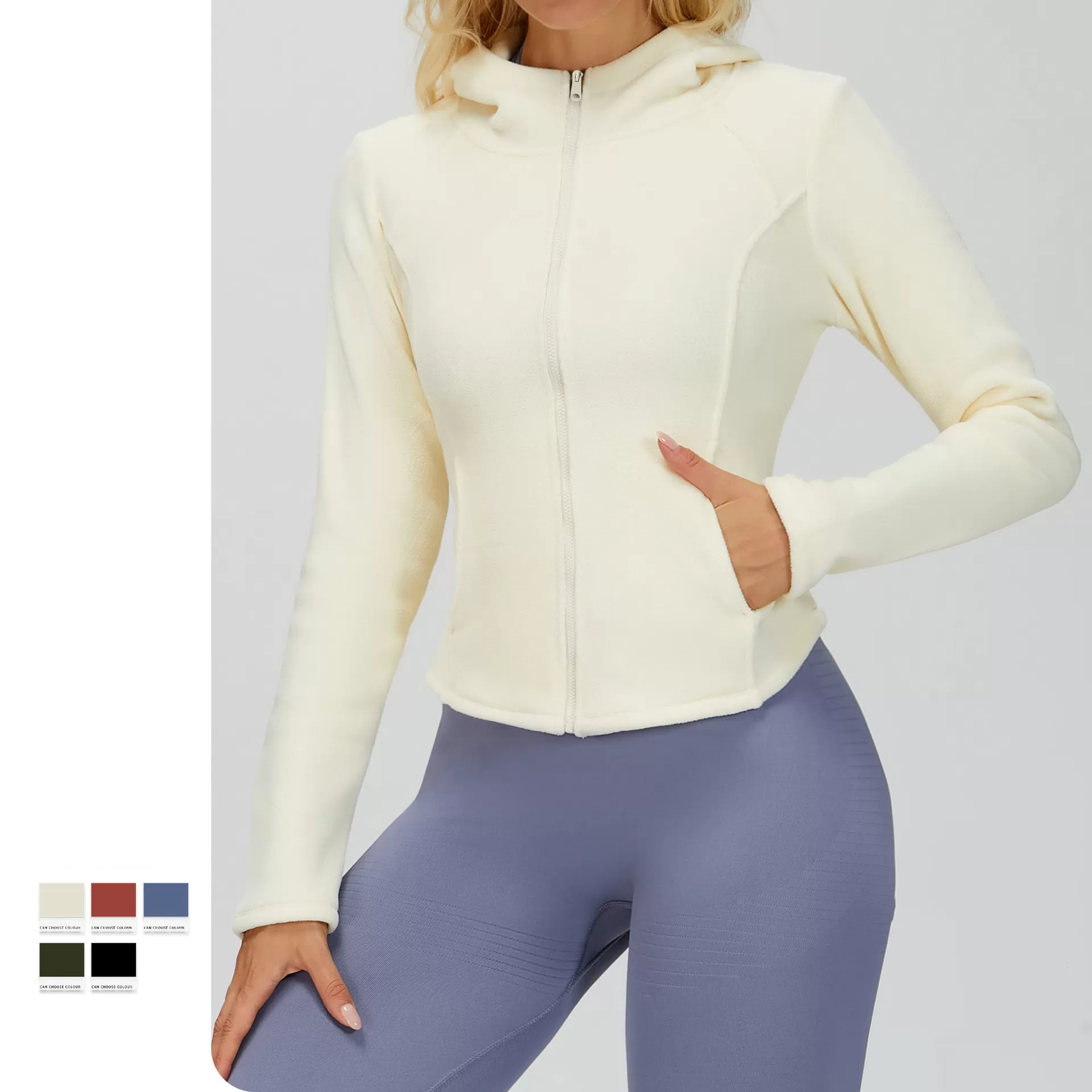 Women's Zipper Jacket Fleece Slim-Fit Warm Yoga Jacket with Pocket FGBEWT5076