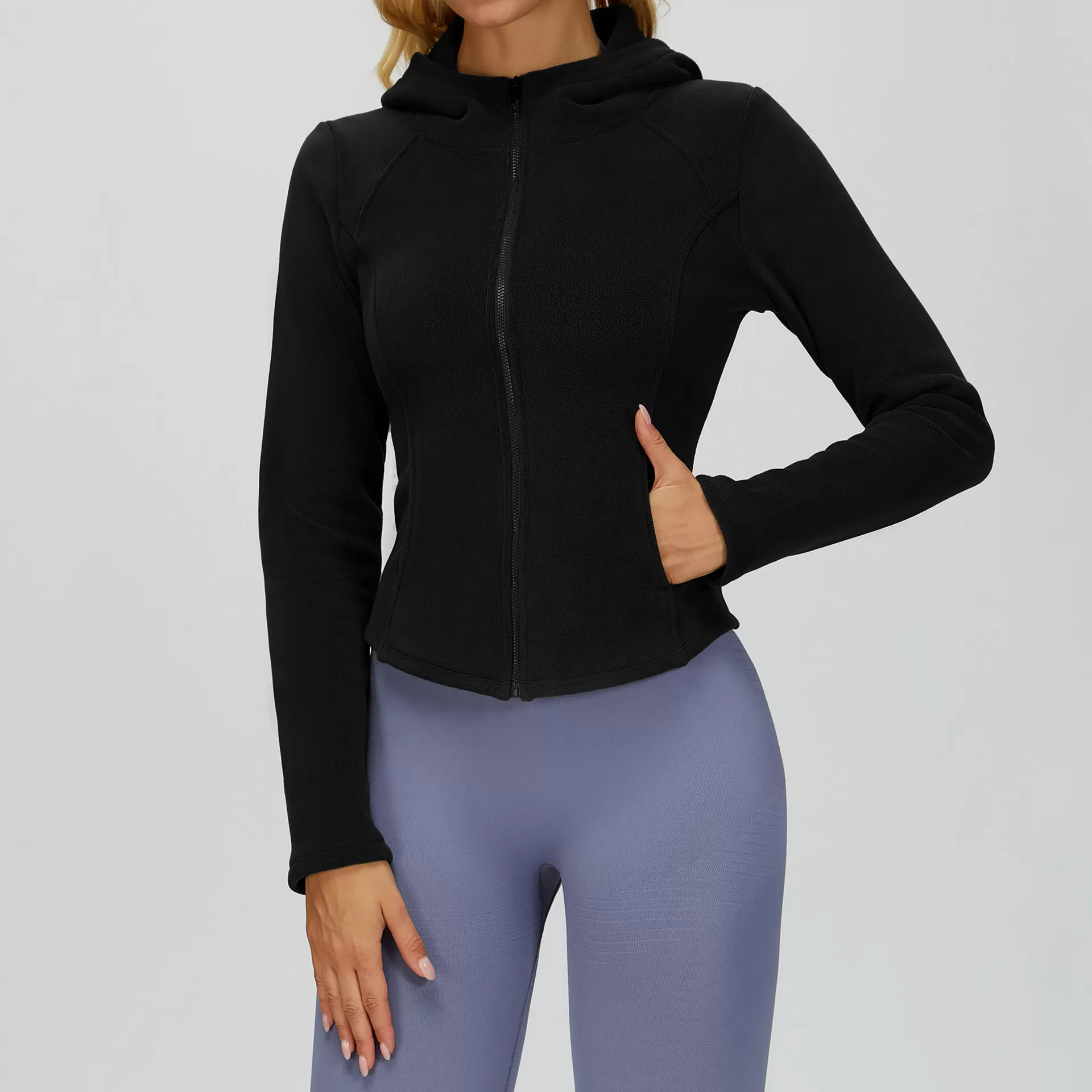 Women's Zipper Jacket Fleece Slim-Fit Warm Yoga Jacket with Pocket FGBEWT5076