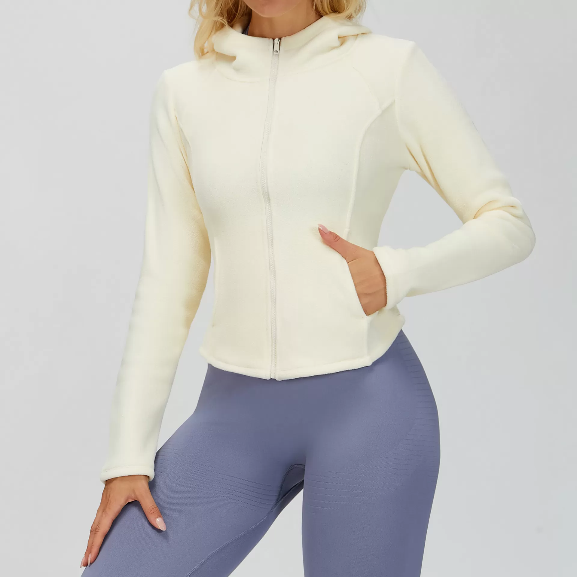 Women's Zipper Jacket Fleece Slim-Fit Warm Yoga Jacket with Pocket FGBEWT5076