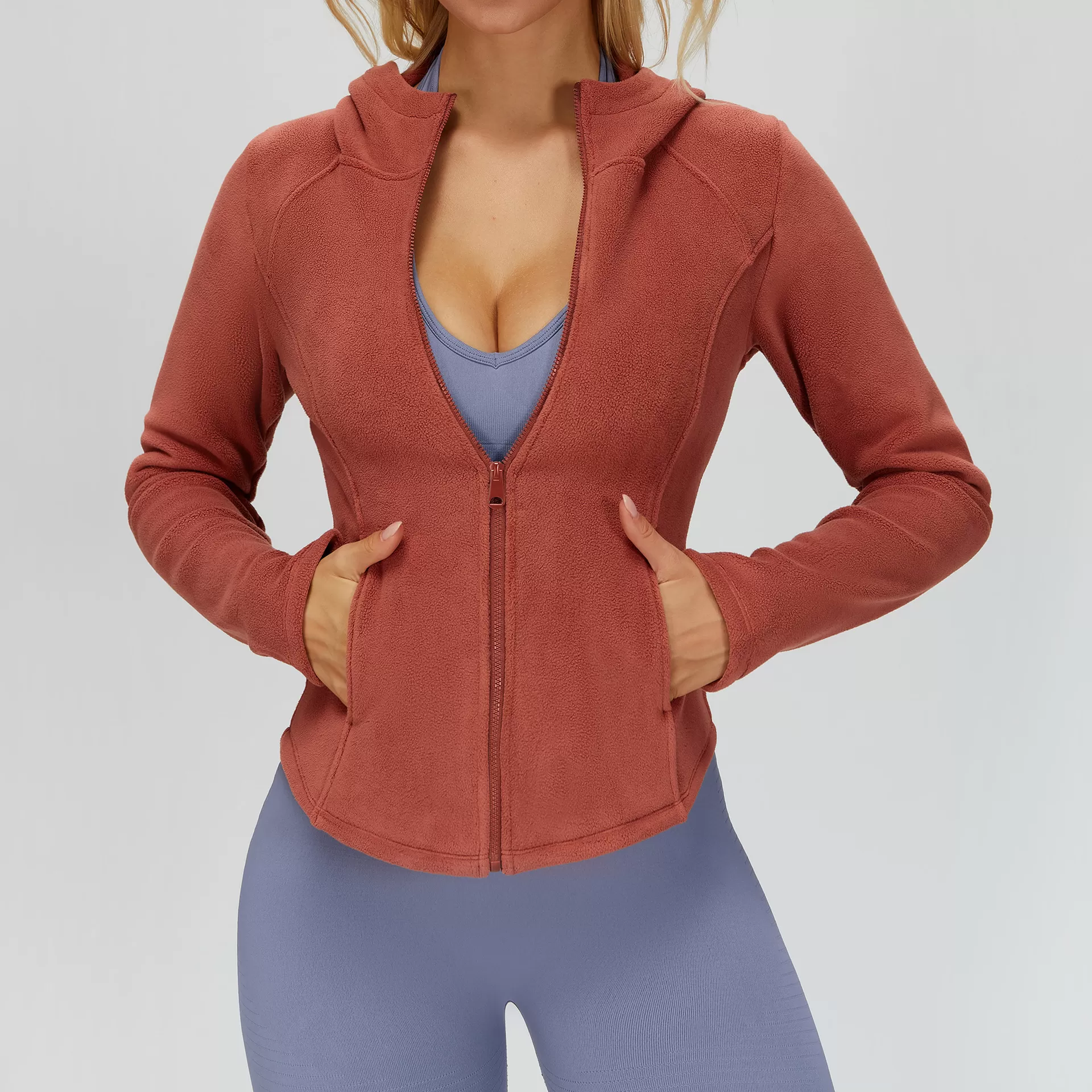 Women's Zipper Jacket Fleece Slim-Fit Warm Yoga Jacket with Pocket FGBEWT5076