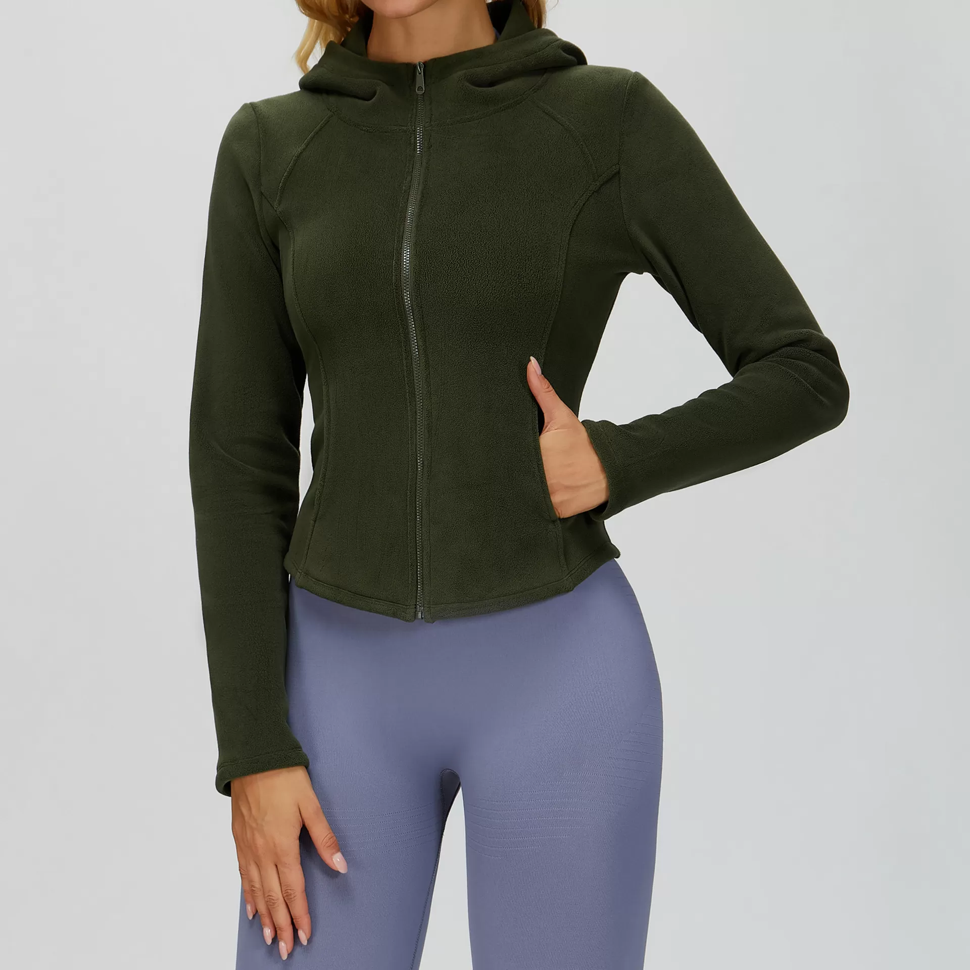 Women's Zipper Jacket Fleece Slim-Fit Warm Yoga Jacket with Pocket FGBEWT5076