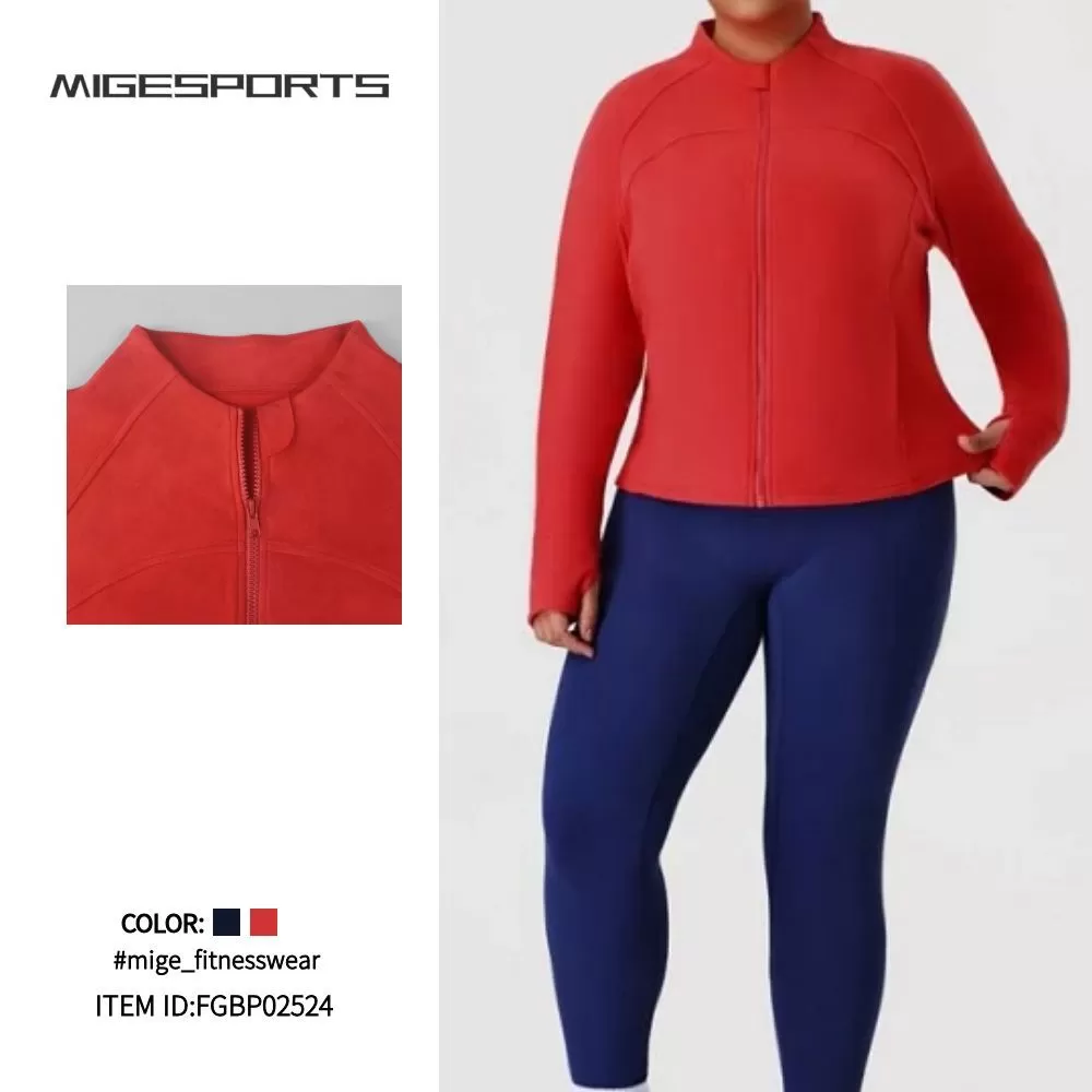 Women Plus Size Yoga Jacket Fleece Zip-Up Slim Fit Running & Fitness Jacket Outdoor Sports Activewear FGBP02524