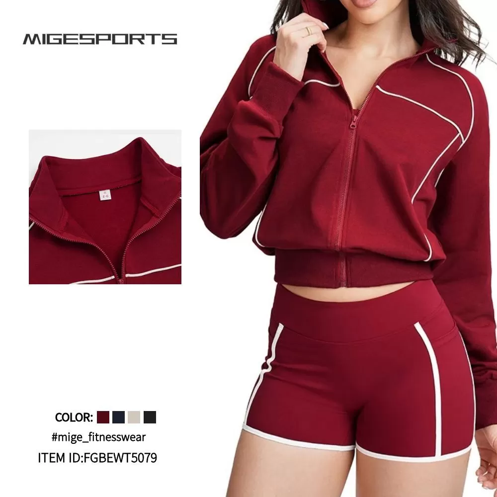 Zip-Up Sleeve Sports Jacket for Women High Neck Gym Fitness Yoga Jackets With Zip FGBEWT5079