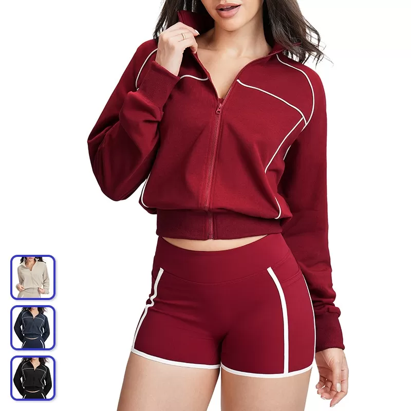 Zip-Up Sleeve Sports Jacket for Women High Neck Gym Fitness Yoga Jackets With Zip FGBEWT5079